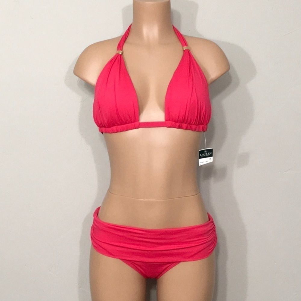 New. Lauren Ralph Lauren Raspberry bikini set.  16-top/14-bottom - Picture 2 of 12
